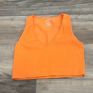 Ambiance Ribbed V-Neck Crop Tank Top in Bright Orange